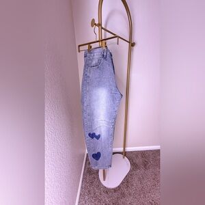 Stylish Blue Heart-Patterned Women's Jeans